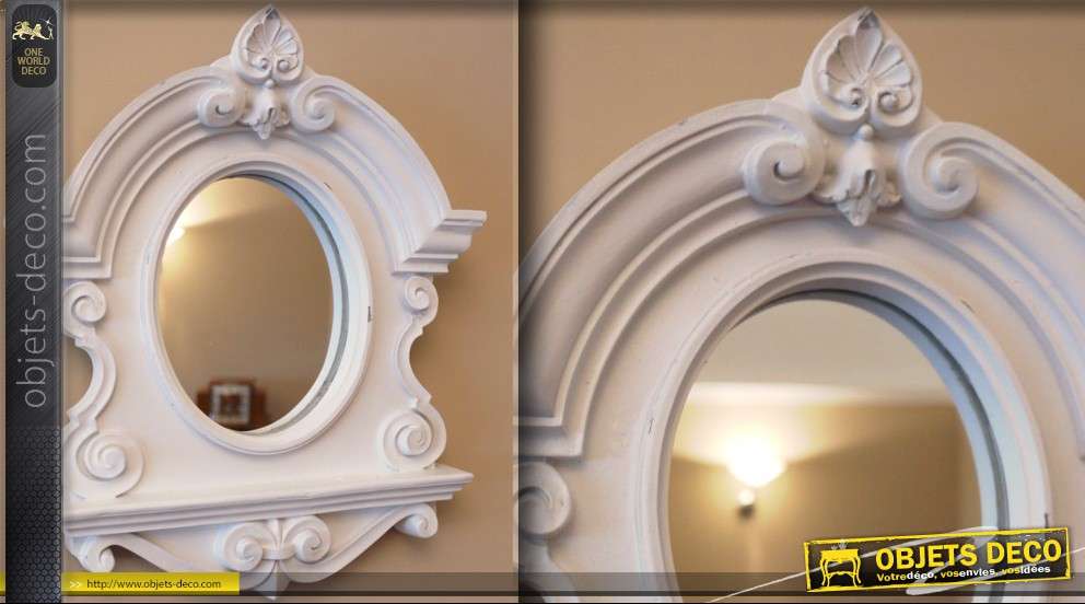 Miroir oeil de boeuf style baroque patine blanche