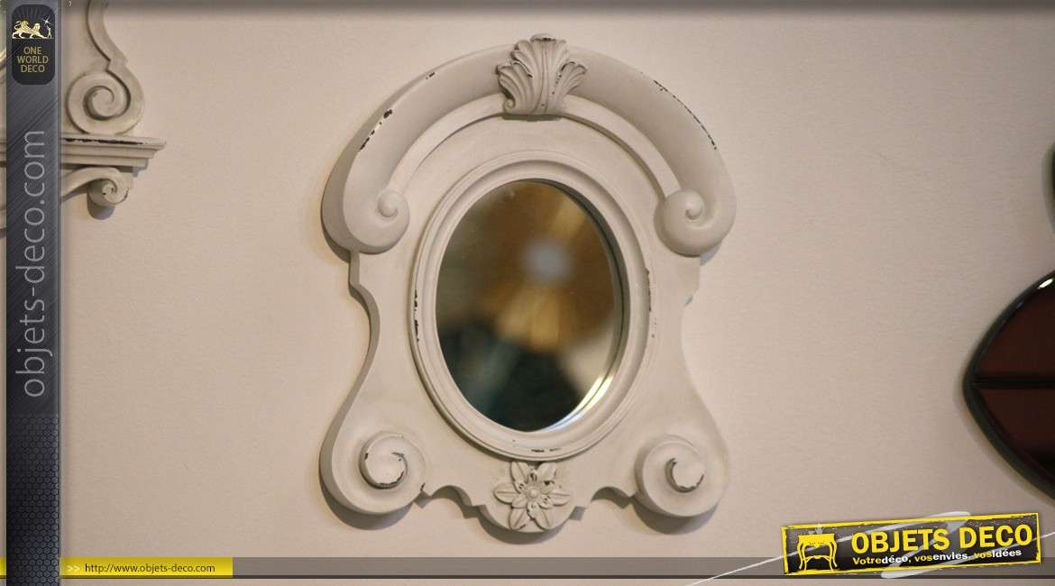 Miroir oeil de boeuf de style ancien finition blanc antique