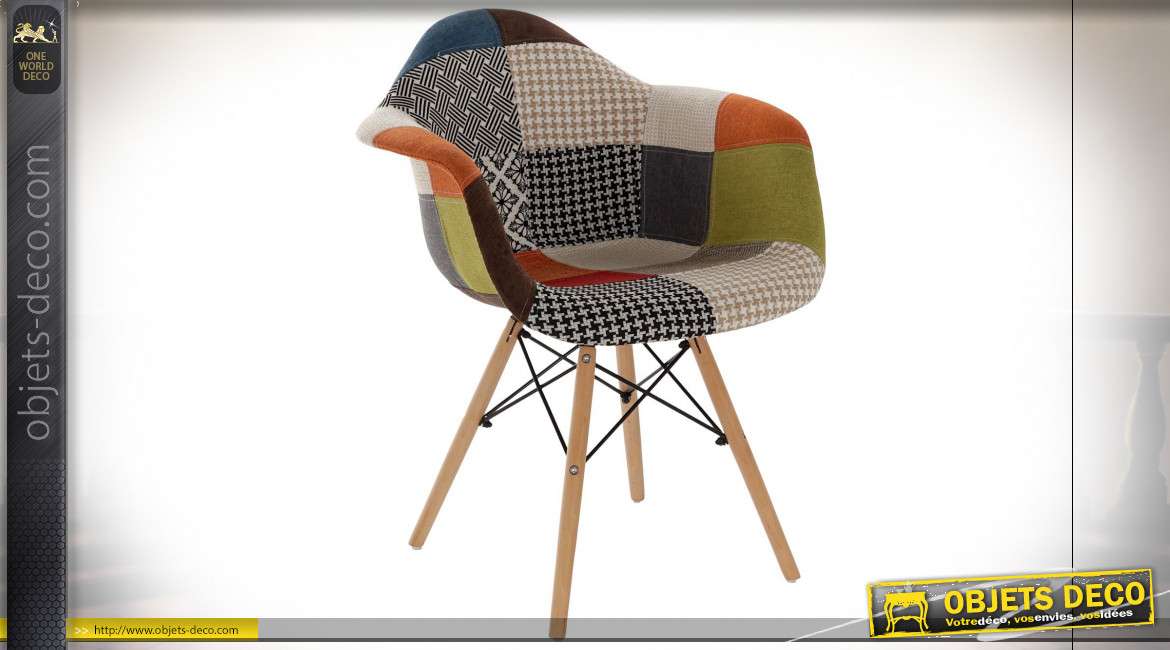 Chaise motif patchwork multicolore style Boho, 83cm