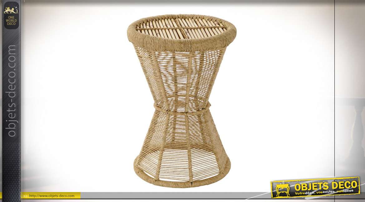 Table d'appoint en bambou tressé, en forme de cylindre finition naturel, 50cm