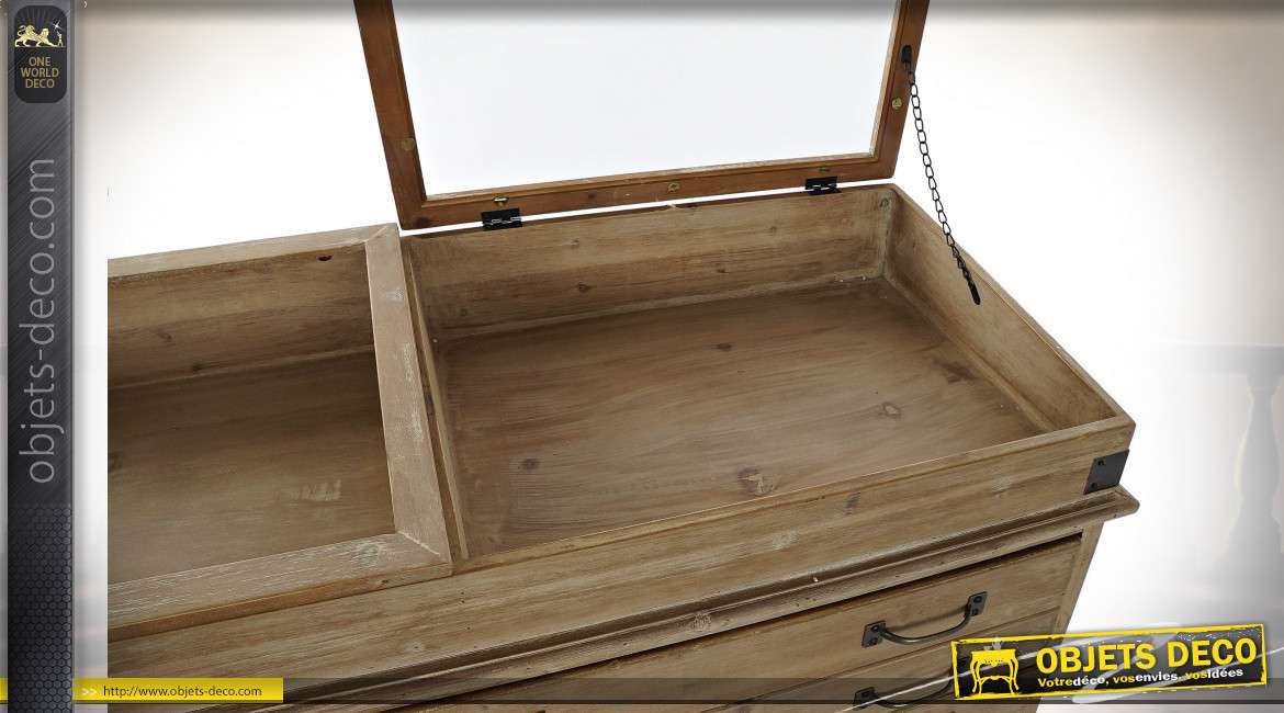 Console en bois finition naturelle esprit meuble de métier, 110cm