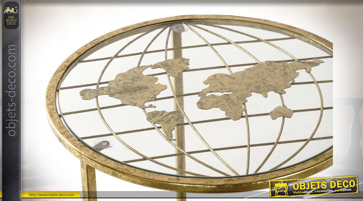 Série de deux tables basses globe-trotters finition dorée, 50cm