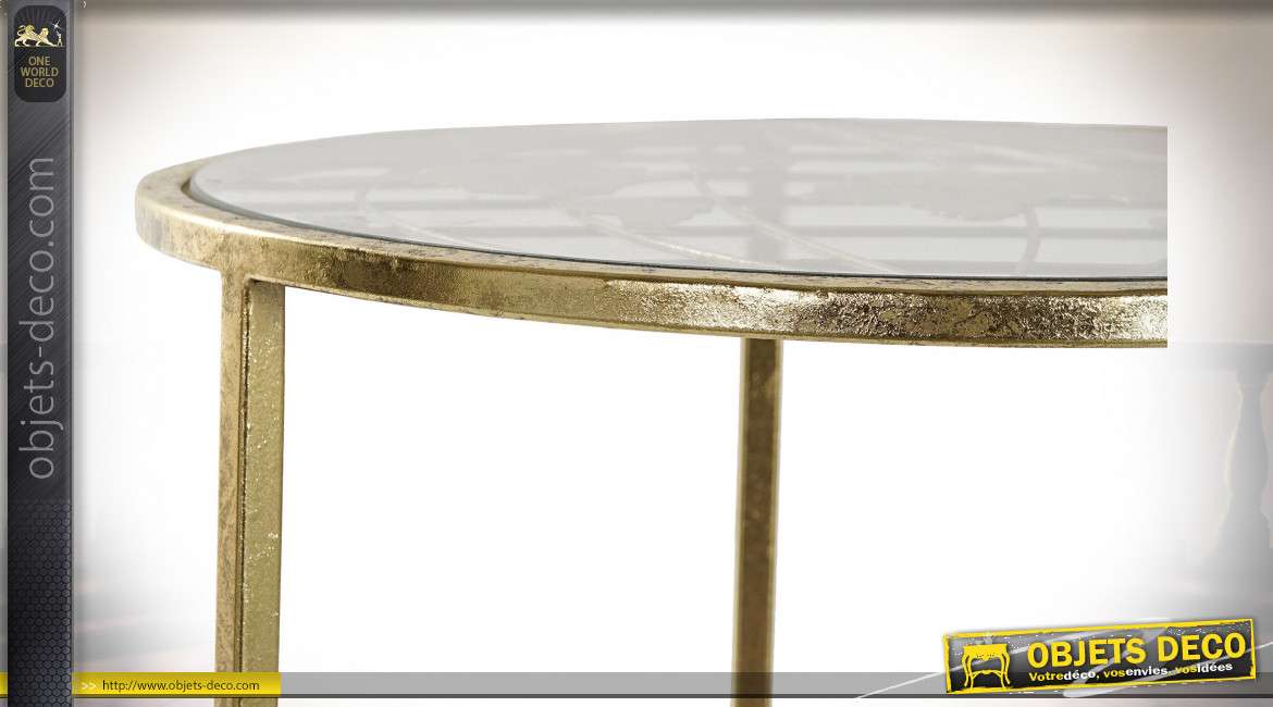 Série de deux tables basses globe-trotters finition dorée, 50cm