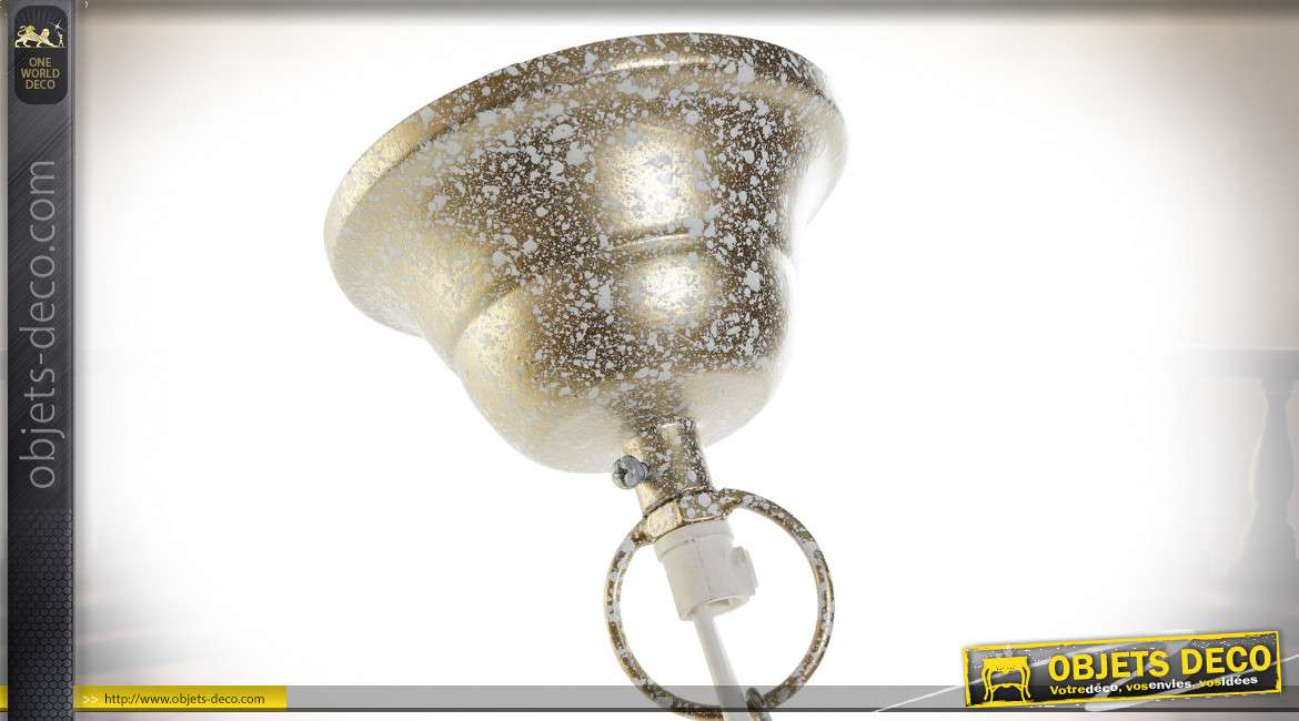 Suspension luminaire blanche et dorée esprit moucharabieh, 58cm
