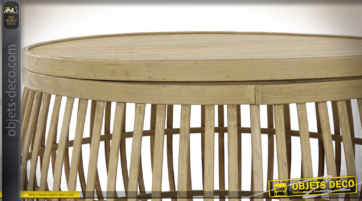 Série de deux tables d'appoints en bambou et rotin finition naturelle, 51cm