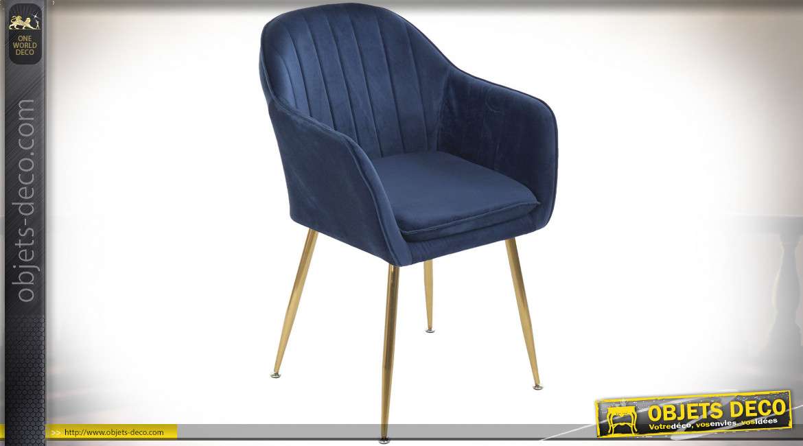 Chaise de salon bleue finition dorée style rétro, 59.5cm