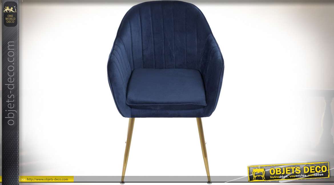 Chaise de salon bleue finition dorée style rétro, 59.5cm