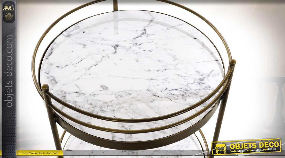 Table d'appoint avec galeries en métal et marbre style rétro, 59cm