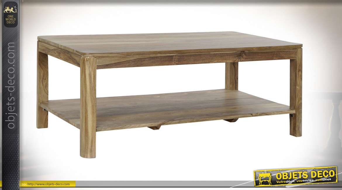 Table basse style chalet en bois massif de sheesham finition naturelle, 115cm
