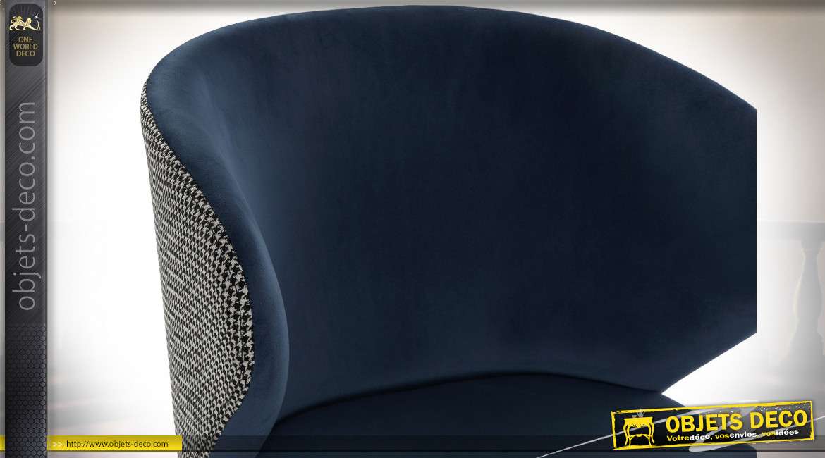 Chaise bleu marine effet velours finition dorée esprit rétro, 78cm