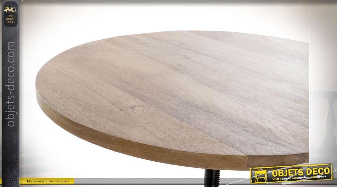 Table noire en bois recyclé de style industriel, hauteur ajustable avec crémaillère, 106cm