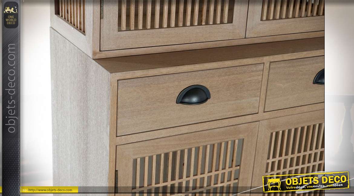 Vaisselier 4 portes de style traditionnel en bois de chêne finition naturelle, 203cm