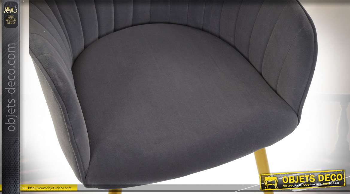 Chaise grise en polyester effet velours style rétro, 88cm