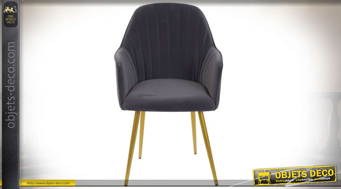 Chaise grise en polyester effet velours style rétro, 88cm
