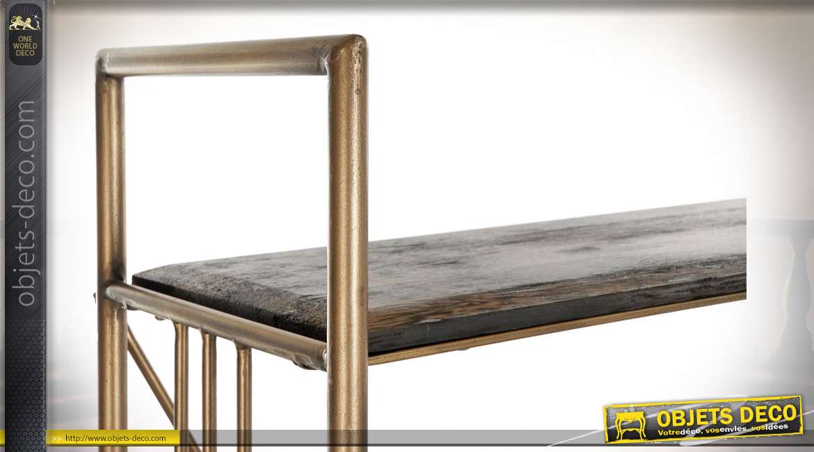Étagère en bois et métal finition dorée style rustique chic, 162.5cm