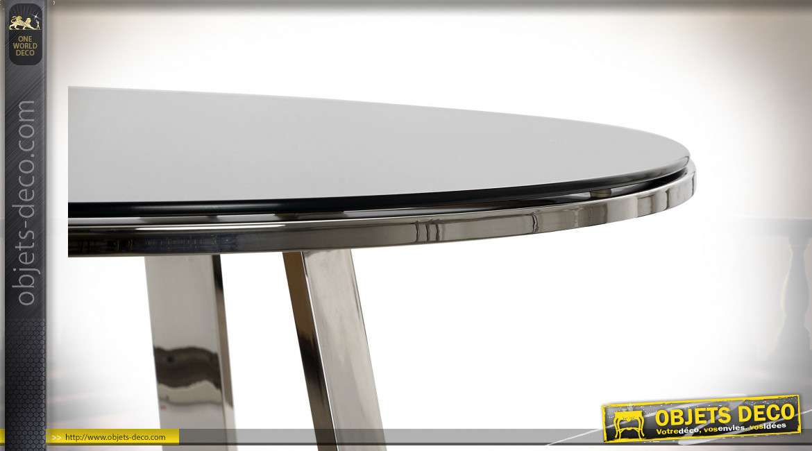 Table basse de style moderne en verre et métal finition chromée, 100cm