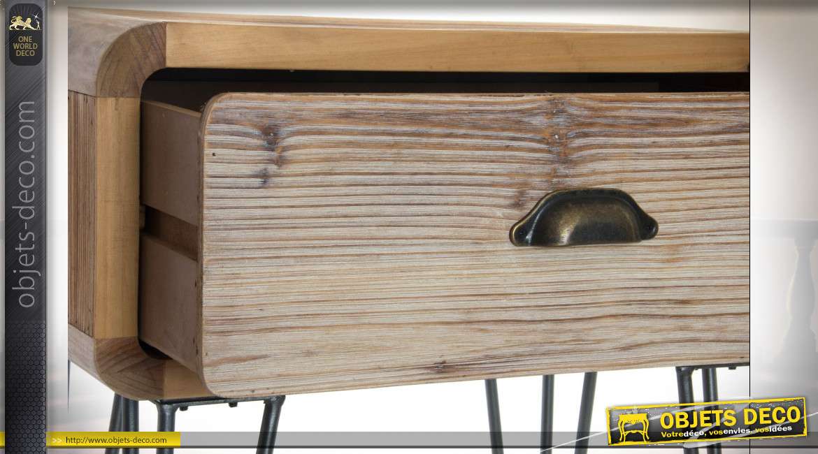 Table de chevet en bois, finition naturelle, de style industriel, pieds design 60cm