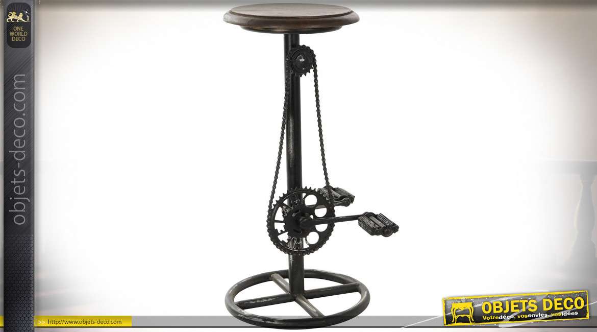 Tabouret de bar en bois et métal, de style industriel avec pédalier de vélo, 76cm