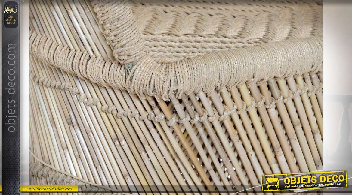 Fauteuil inspiration Emmanuel en bambou et corde, finition naturelle, 93cm