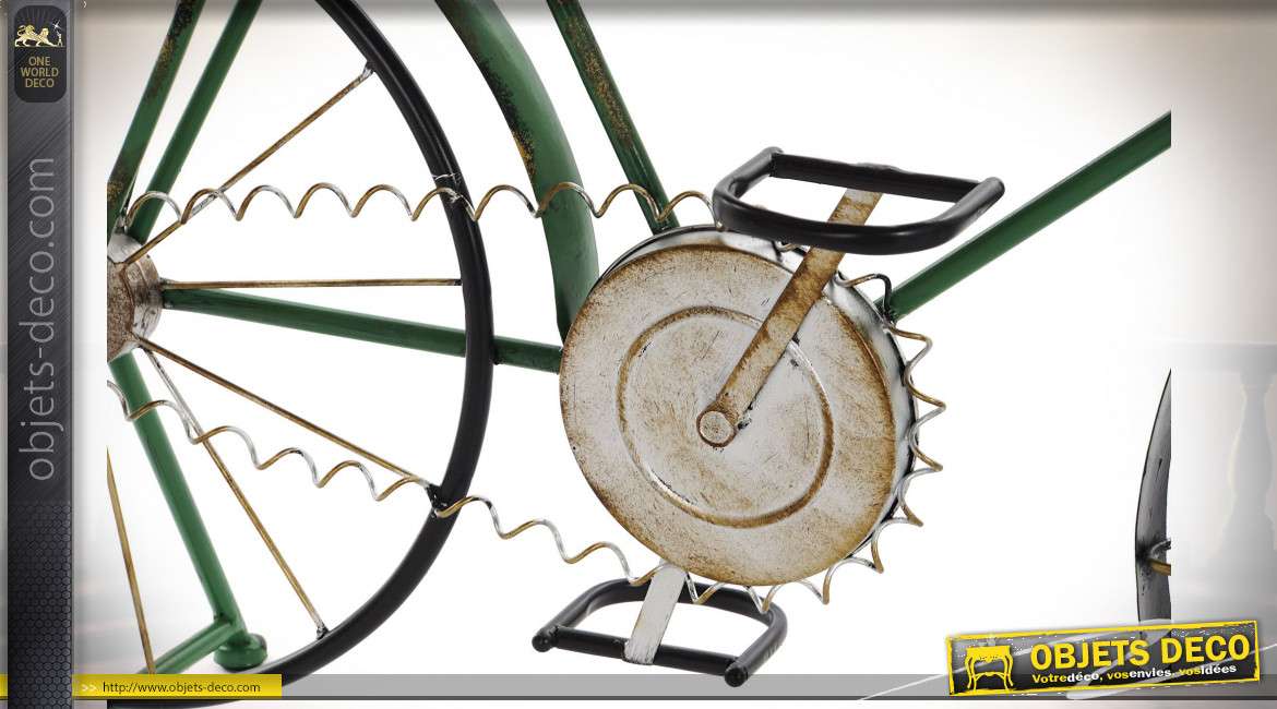 Console en forme de vieux vélo vert esprit rétro, finition vintage, 95cm