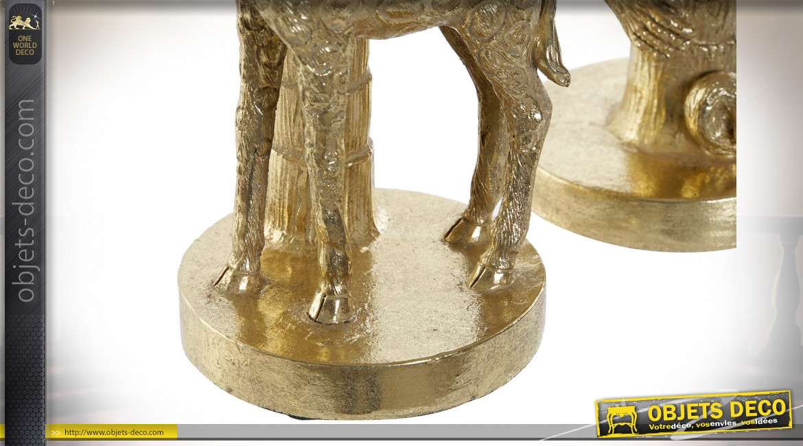 Série de deux chandeliers singe et girafe finition dorée, 26cm
