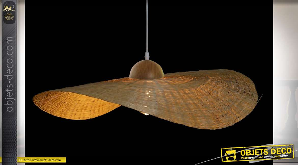 Suspension luminaire libellule en bambou finition naturelle, 70cm
