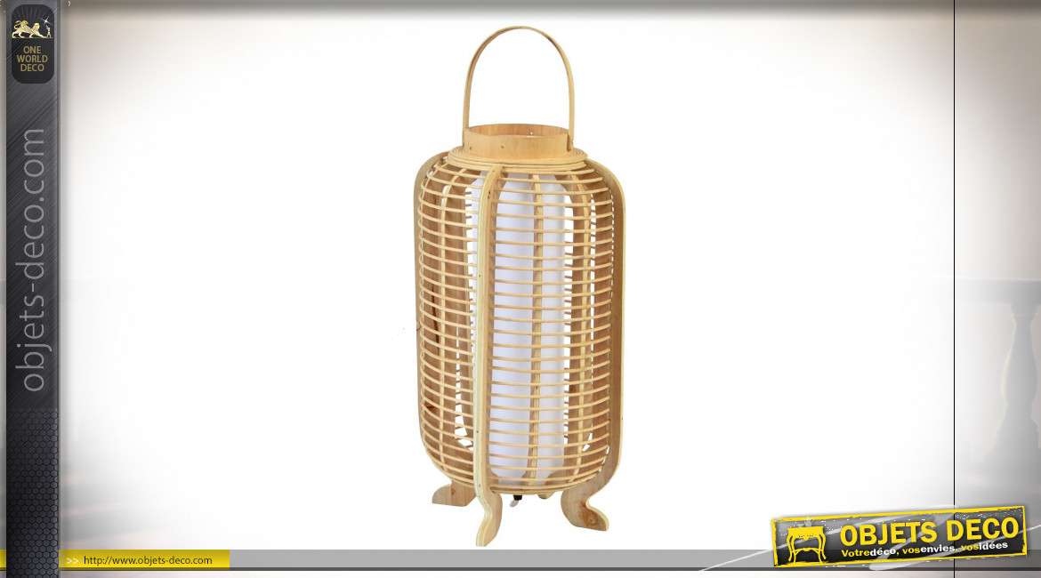 Lanterne électrifiée en bambou finition naturelle esprit tropical, 61cm