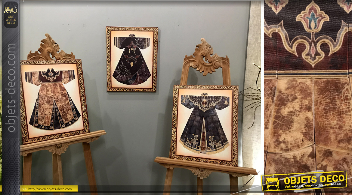 Série de 3 tableaux sur le thème des kimonos, ambiance asiatique colorée, modèle 1, 40x50cm