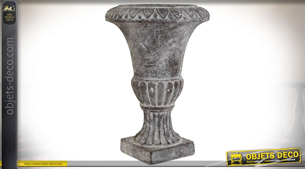 Vase de jardin à godrons style Médicis effet vieilli, 46cm