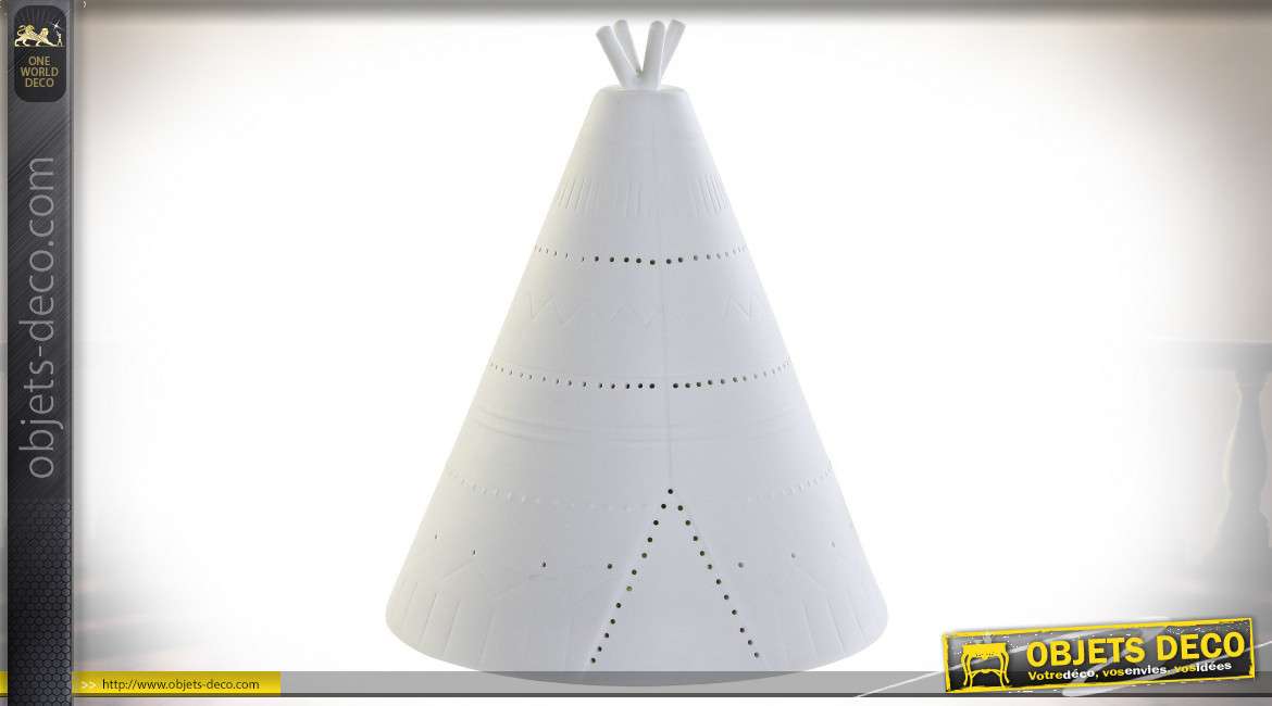 Lampe de table en porcelaine blanche, en forme de tipi, ambiance enfantine, Ø18cm