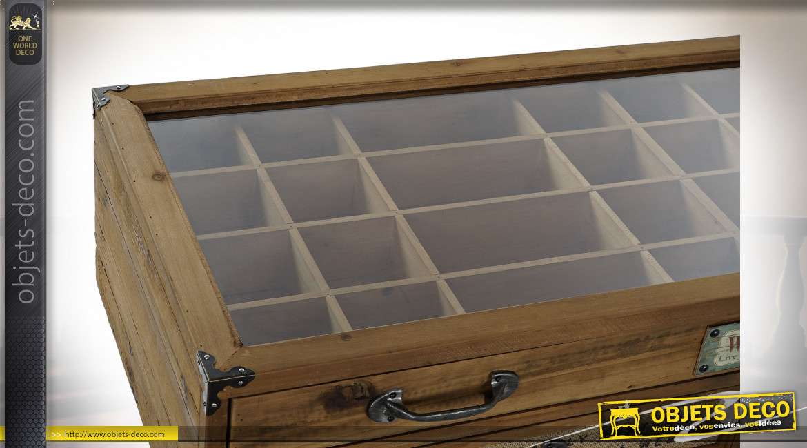 Console présentoir vitrée en bois esprit meuble de métier, 100cm
