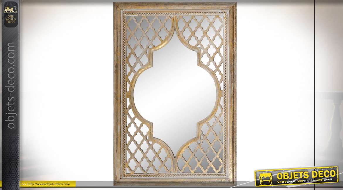 Miroir rectangulaire style oriental en bois de manguier finition dorée, 81cm