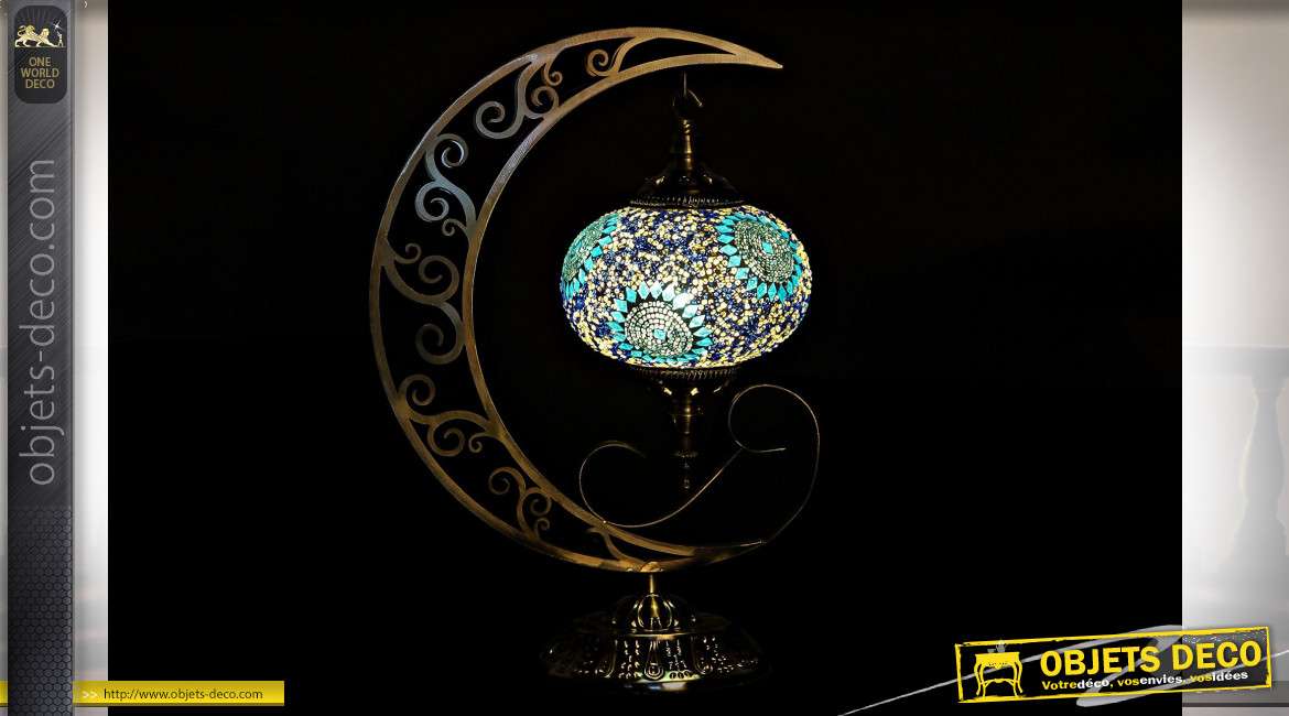 Série de deux lampes à poser en croissant de lune style oriental, 46cm