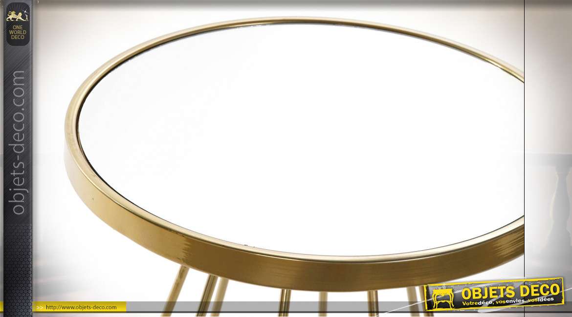 Table d'appoint moderne chic en miroir et métal finition dorée, 60