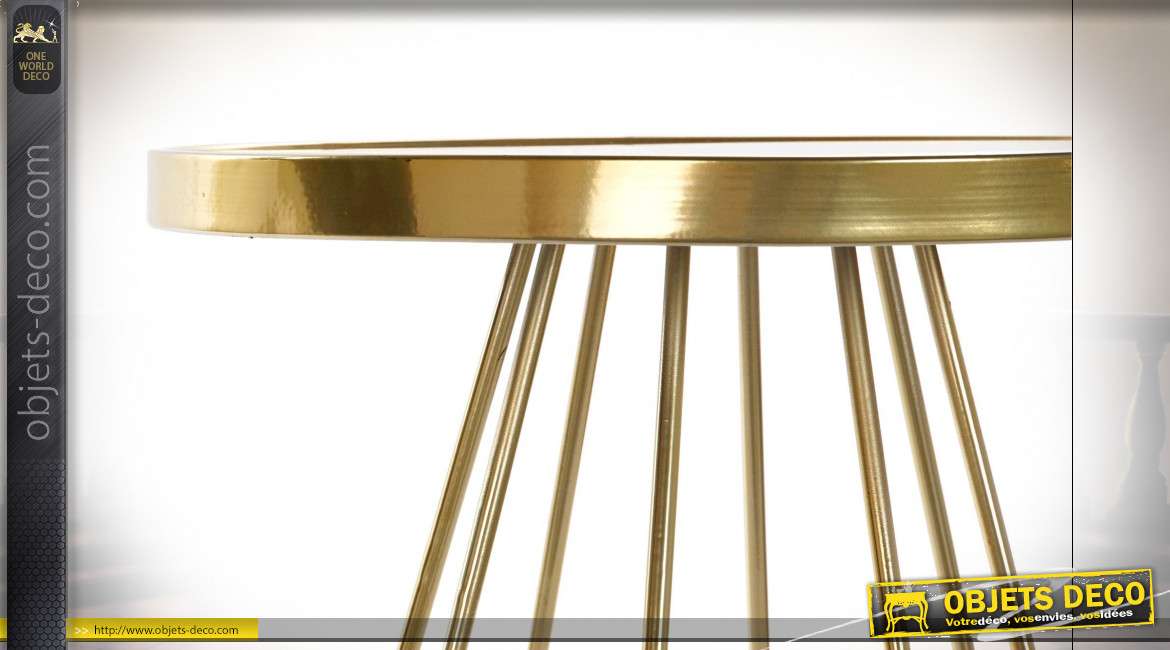 Table d'appoint moderne chic en miroir et métal finition dorée, 60