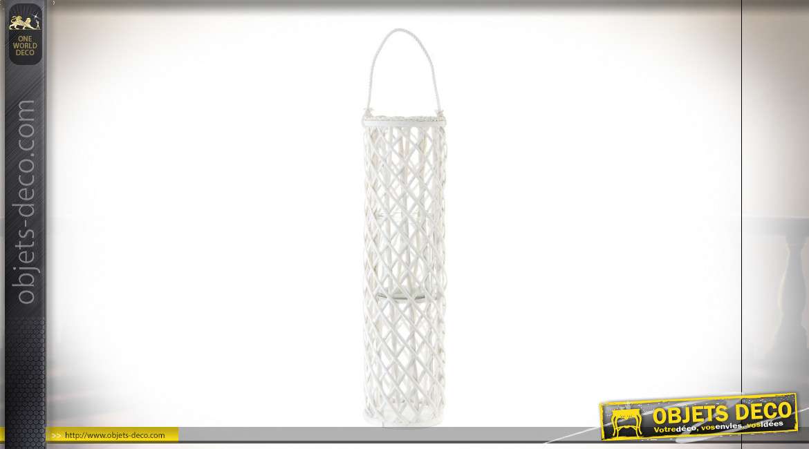 Lanterne à suspendre style scandinave en osier blanc, 80cm