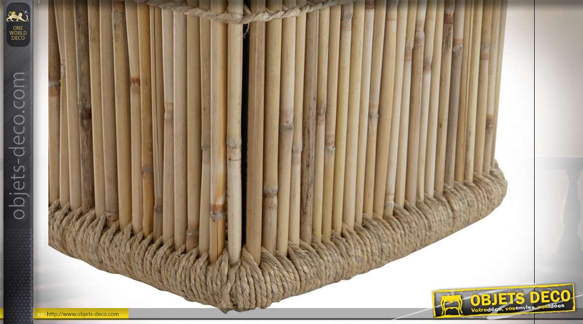 Série de deux corbeilles à linge en bambou et corde finition naturelle style exotique, 55cm