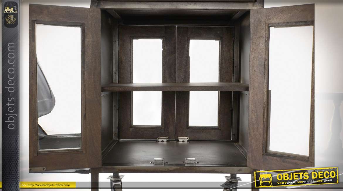 Grand meuble bar Vespa noir en bois brun bitume esprit retro, 198.5cm
