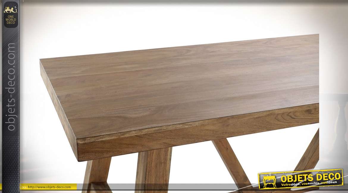 Table de style montagnard en bois d'acacia massif finition naturelle, 200cm