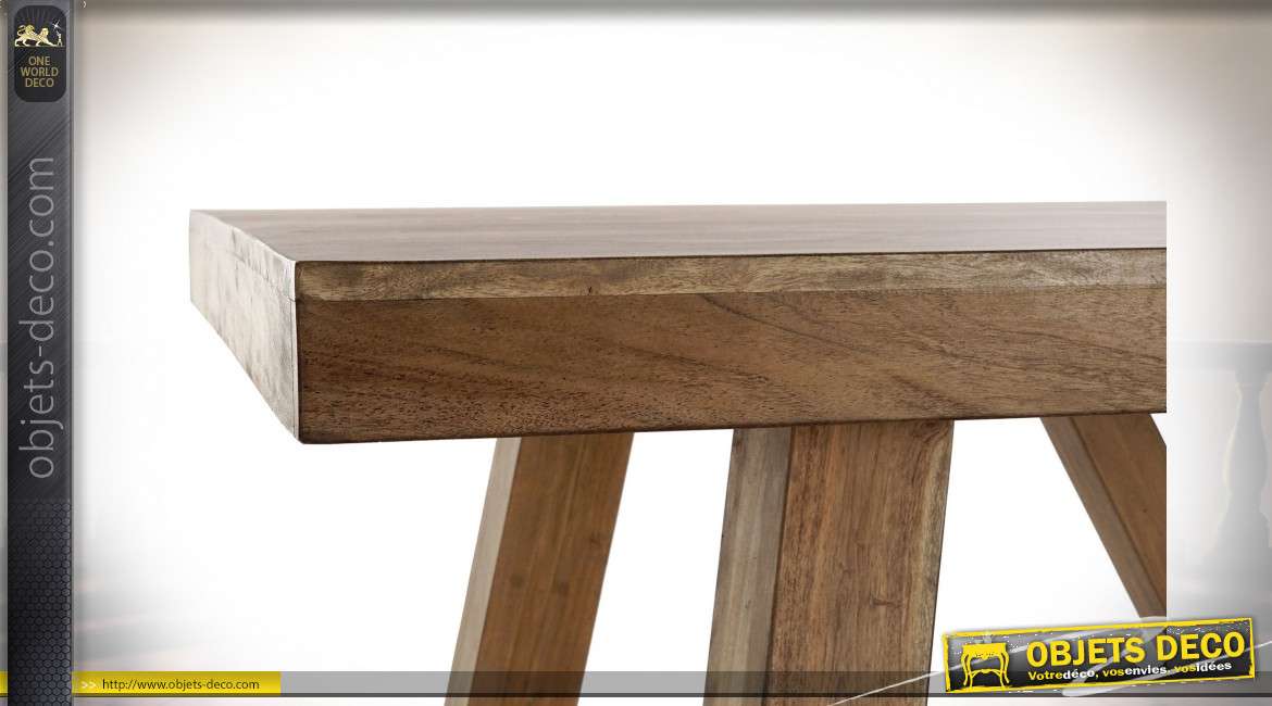 Table de style montagnard en bois d'acacia massif finition naturelle, 200cm