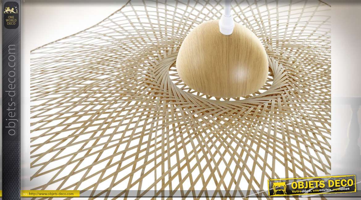 Suspension luminaire libellule style exotique en bambou finition naturelle, 88cm
