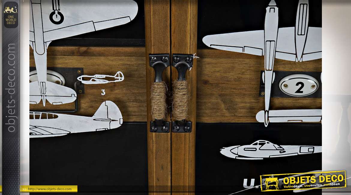Vitrine style aviateur en bois finition noire et brun noisette, 125.5cm