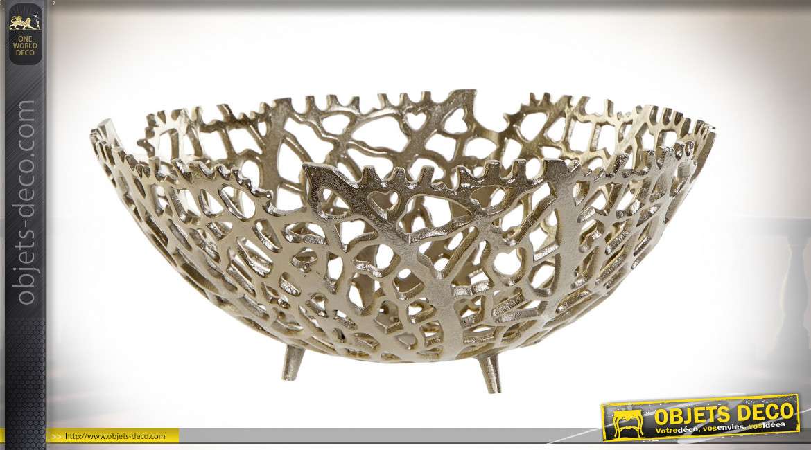 Centre de table corail en aluminium finition dorée style bord de mer chic, 34cm