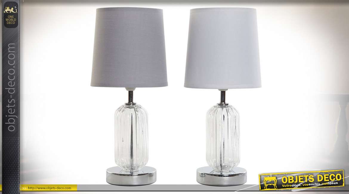 Série de deux lampes de chevets en verre style moderne, 38cm