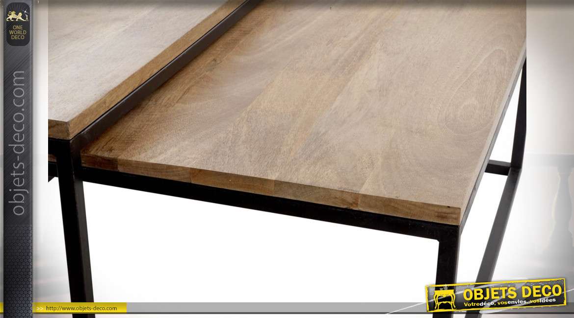 Série de deux tables basses gigognes style industriel, 90cm
