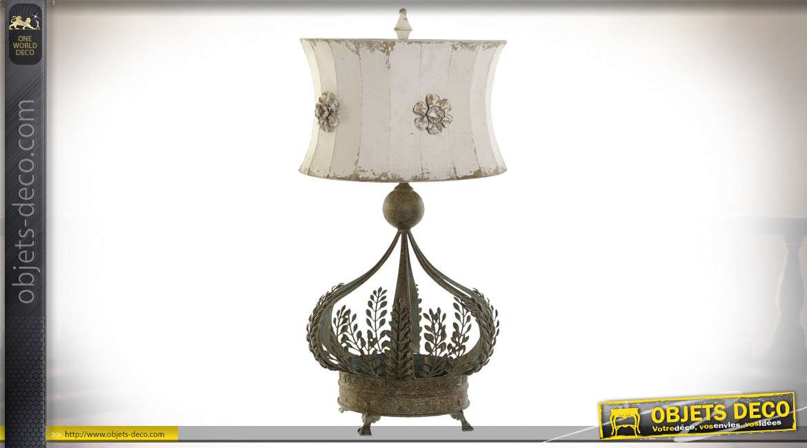 Lampe de table style rustique, pied en forme de couronne fleurie, 91cm