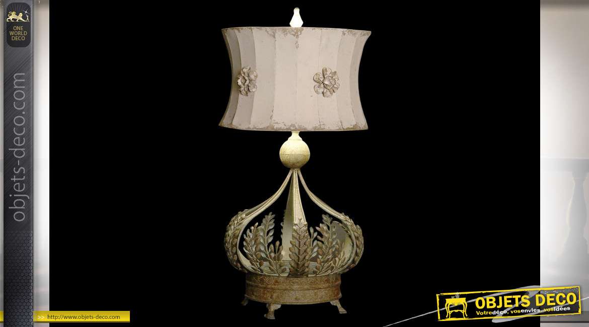 Lampe de table style rustique, pied en forme de couronne fleurie, 91cm