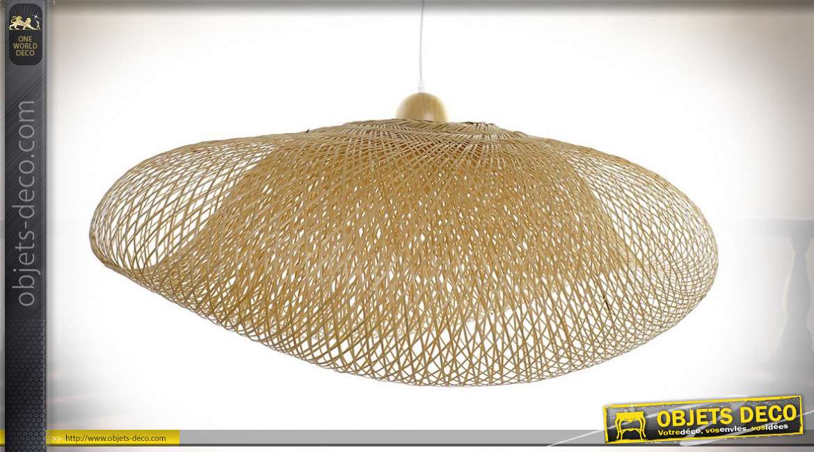 Suspension luminaire en bambou modulabe finition naturelle style exotique, 105cm
