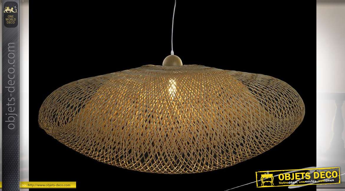 Suspension luminaire en bambou modulabe finition naturelle style exotique, 105cm