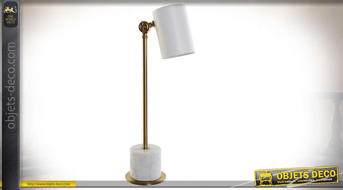 Lampe de bureau moderne en marbre finition blanche et dorée, 50cm